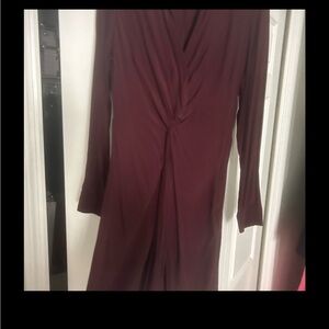 LOFT Deep Burgundy long Sleeve Dress (above the knee, great with boots or heels)